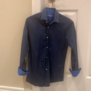 Geoffrey Beene boys shirt navy with foldable blue cuff lining